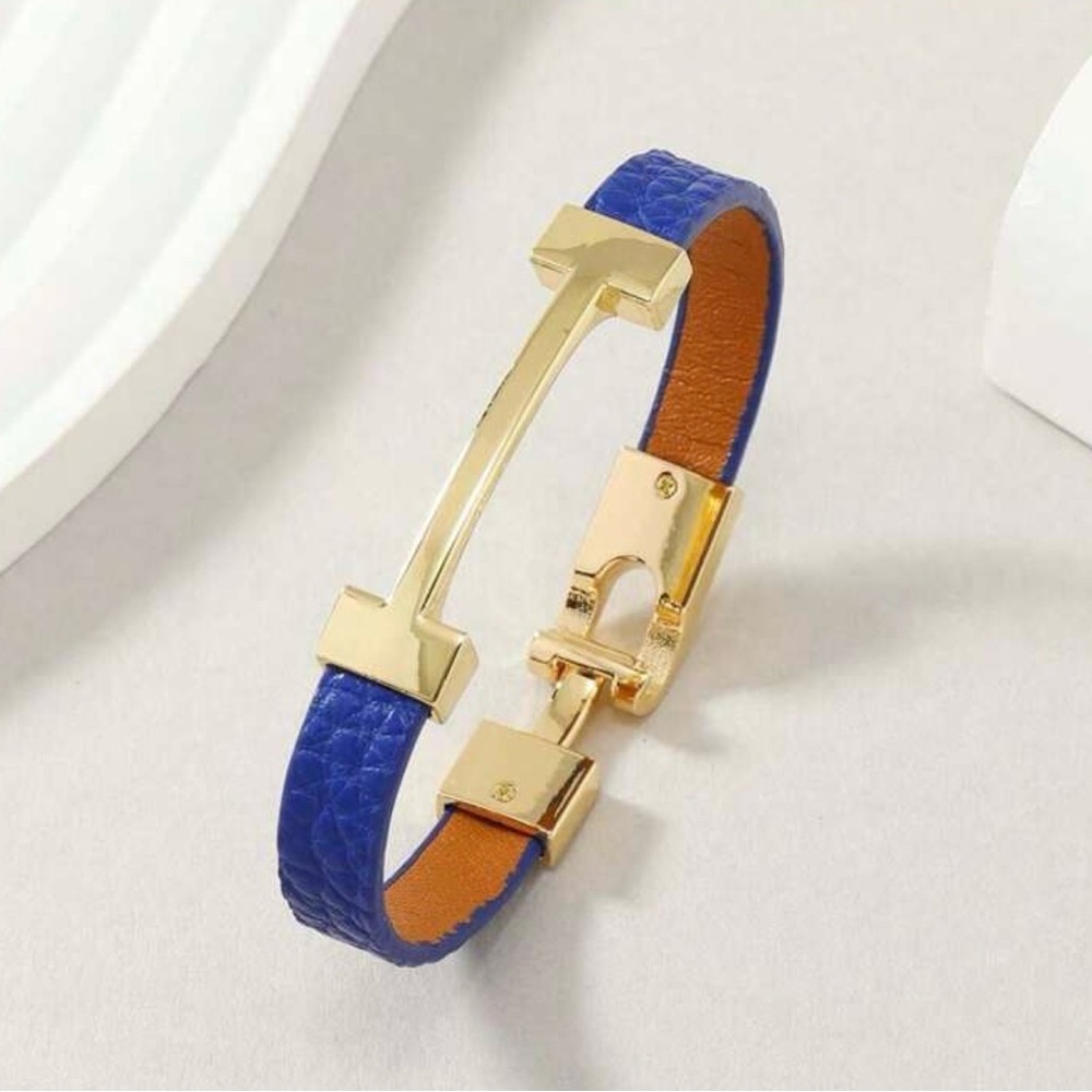 NWT Designer Inspired H Bracelet with Snap Hook Closure | Gold-Tone Metal & PU